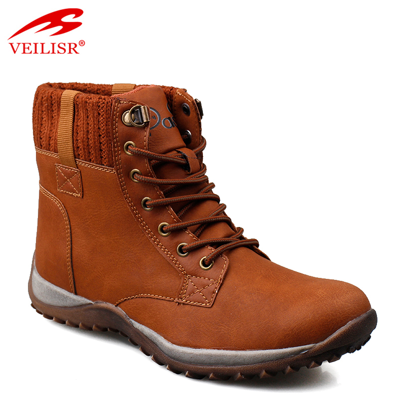 Outdoor faux leather ladies mid top casual shoes women winter boots