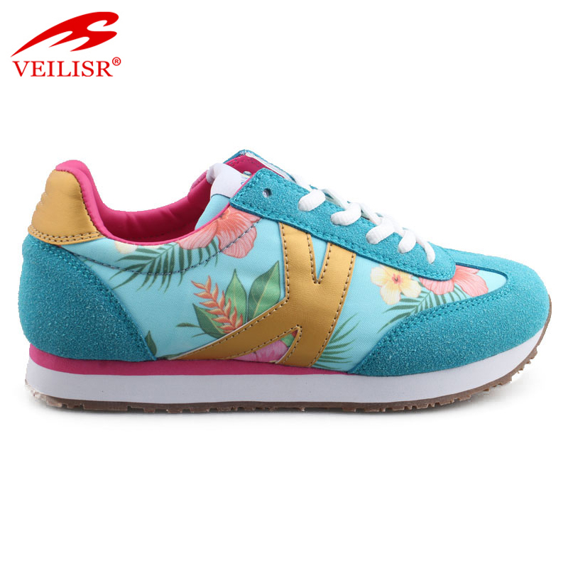 Custom printed fabric faux suede casual shoes women fashion sneakers