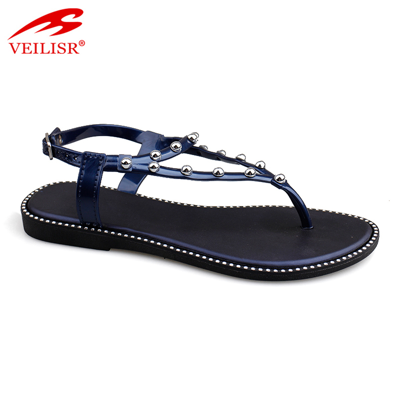 Outdoor beaded design ladies PVC footwear women flat sandals