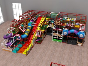 3 niveauer indendørs legeplads med slik-tema