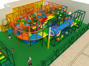Desain taman bermain dalam ruangan yang komprehensif dengan 2 tingkat