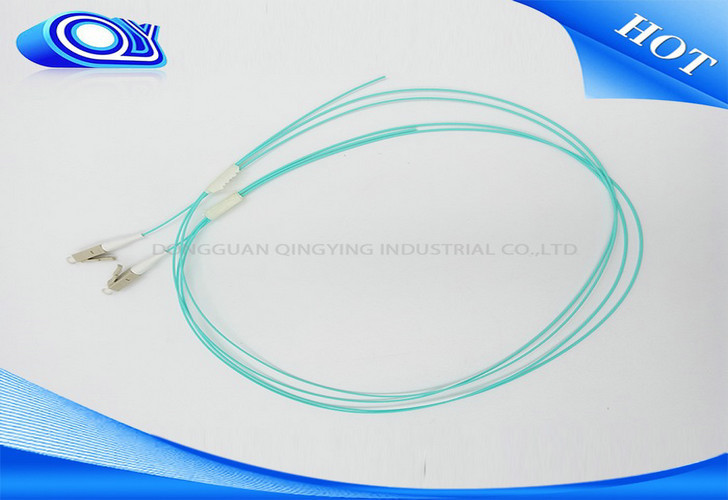 Gigabit Ethernet Fiber Optic Pigtail 0.9mm Aqua 10G PVC LC / PC OM3 50 / 125um
