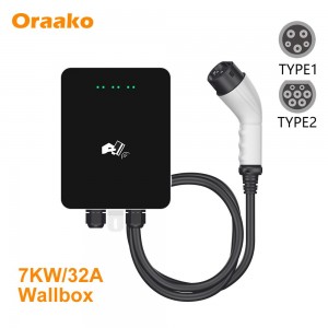 7KW Ocpp वॉल माउंटेड चार्जिंग स्टेशन्स Ev चार्जर J1772 TYPE1 TYPE2 इलेक्ट्रिक कार Ac Ev Evse RFID वॉलबॉक्स Ev चार्जर कार्डसह