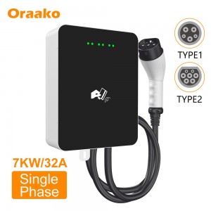 7KW Ocpp Wall Mounted Charging Stations Ev Charger J1772 TYPE1 TYPE2 Electric Car Ac Ev Evse RFID WallBox with Ev Charger card