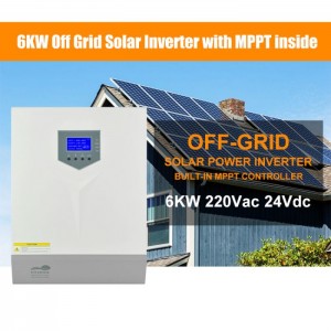 Off Grid vienfāzes tīkla saules invertora sistēma augstsprieguma MPPT hibrīda saules invertors 6kw