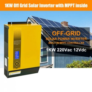 Off Grid ប្រព័ន្ធអាំងវឺតទ័រថាមពលព្រះអាទិត្យតែមួយដំណាក់កាល តង់ស្យុងខ្ពស់ MPPT 1kw hybrid solar inverter ប្រព័ន្ធថាមពលពន្លឺព្រះអាទិត្យ