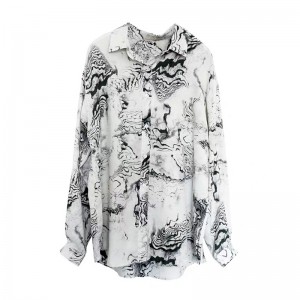 SS2305 Satin Silk ink digital print long sleeve womens blouse shirts
