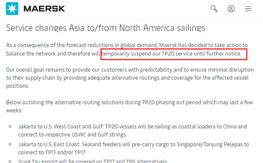 Onzeker 2023!Maersk schort een Amerikaanse lijndienst op