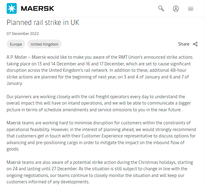 Maersk warning: logistics is seriously interrupted! National rail workers strike, biggest strike in 30 years