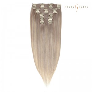 European Remy 100% Human Hair Dark Ash Blonde Balayage Invisible&Seamless Clip-Ins 20” (100g)-Human Hair Factory