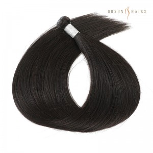 Ouxun Hair Genius Weft Extensions feature 100% Virgin Human Hair in the shade Darkest Brown #1C