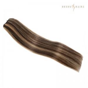 [Premium Customizable Virgin Hair] Sew-in Machine Weft Extensions in Brown Mixed Natural Blonde Balayage Color