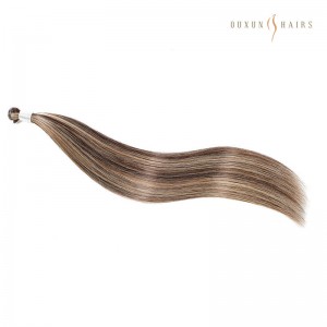 Russian Tiny Weft Hair Extensions in Ombre Dark Brown and Natural Blonde Highlights, Manufactured in China Factory