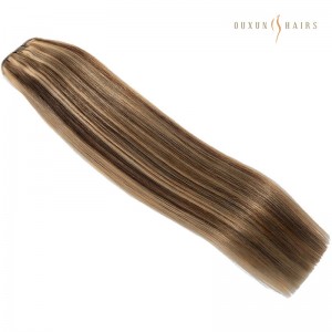 China Factory Sew in Extensions Balayage Virgin Hair Machine Weft Brown Mix With Chestnut Bronzed