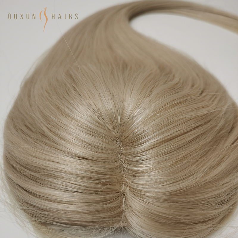OXTM08 New Design Hot Sale European Virgin Remy Human Hair Topper Mono Base Blonde Color #613 Women Hairpieces Monofilament Toppers For Crown Thinning and Hair Loss- Custom Wig Company