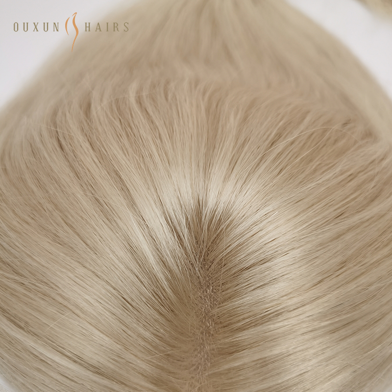 OXTM07 Mono Top Human Hair Topper Custom Fine Mono Hair System For Women Clip in Hair Pieces 6″x 6″ Add Volume Hair Unit Replacement System Blonde Color Clip in-Hair Pieces Suppliers