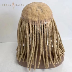 OXTL30 100 Hand Made Crochet Dread Locks 16 inches European Virgin Human Hair Systems 8×10 Topper Men Toupee Blonde #613 Dreadlocks Full Lace Units for Black Woman-Hairpiece Factory