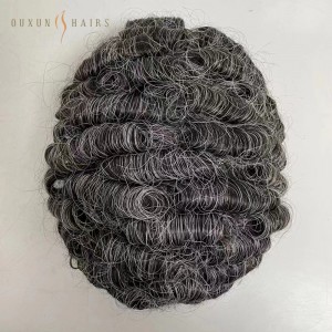 OXIM04 Afro Hair Units Toupee for Black Men Full Poly African American Men Hairpece Indian Remy Human Hair Systems PU Single Knotted Man Weave Hair Unit Black Men 8×10#1B Off Black Grey Color-Hair Pieces Suppliers