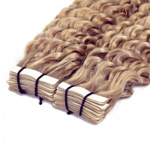Curly Tape in Extensions Brazilian Human Hair 18 Inch 150grams Full Head 3B 3C Curly for Black Women #1b Caramel Highlights Blonde20 Pieces Per Pack-Tape in Hair Vendors