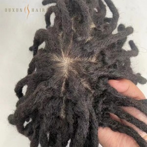 OXSM01 Peruvian Indian Remy Virgin Human Hair Hairpiece #1b Natural Black 8×10 Toupee Dreadlocks Full Silk Topper Hair Pieces Men Toupee Black American Afro Curly Men-Hair Piece Manufacturers