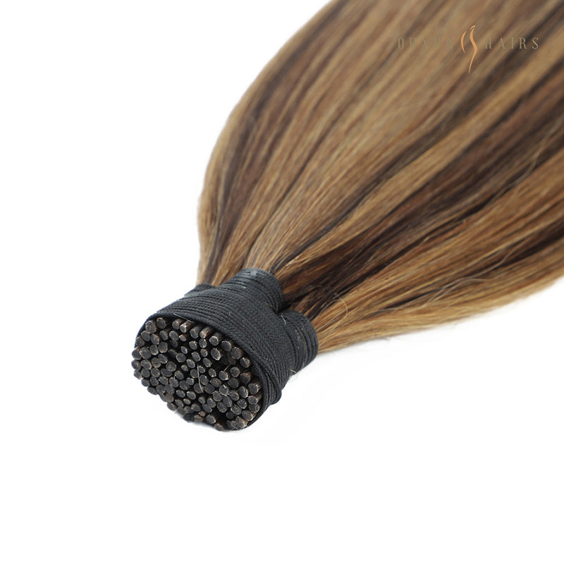 Ouxun Hair I Tip Hair Extensions Balayage Dark Brown Mixed Medium Blonde Virgin Hair 28inch 100g-Keratin Bond Hair Extensions Wholesale