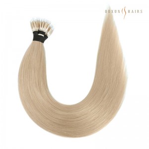 Pre Bonded Champagne Blonde Platinum Real Hair Extensions Nano Rings Fusion Tips Iron Wire Loop 50 strands/50g Straight for Women Super Long Hair-Hair Weave Suppliers