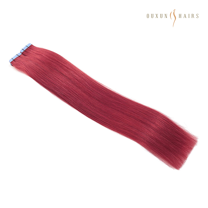 Human Hair Wholesalers 100% Human Virgin Hair, Tape in Hair Extension Straight Double Drawn 22inch 100g 40pcs Red Color