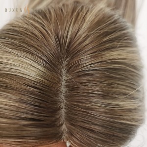 OXTS06 8″×8″Silk Top Crown Light Ash Blonde/Brown Balayage Highlight Hair Topper 16inch  High Quality Human European Hair Skin Top With Wefted Back Hair Pieces For White Women-Boutique Wig Vendor