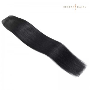 Jet Black Straight Machine Weft #1 100% Human Virgin Hair Extensions: Seamless Elegance and Style