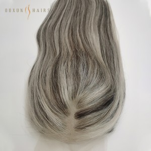 OXTL27 Silver Grey Human Hair Toppers Invisible HD Swiss Lace Base and Open Weft Remy Human Hair Lace Front Hair Pieces Virgin Chinese Human Hair-Hair System Supplies