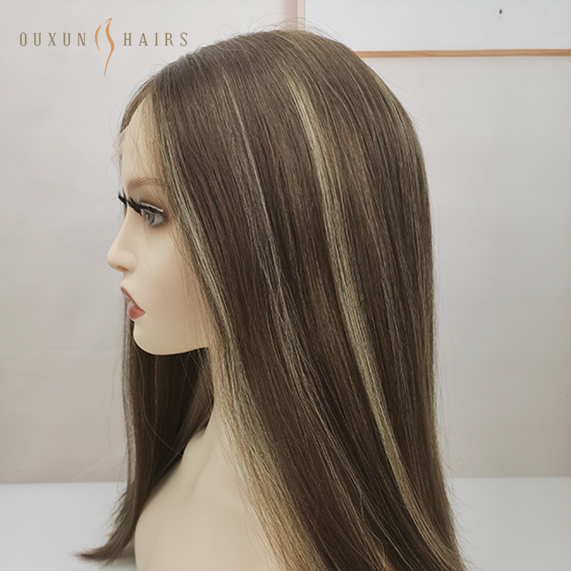 OXJW07 Wig Sheitel European Multidirectional 18″ Straight P6/8/14 Glueless HD Lace Frontal Wigs Lace Top Wigs Ash Brown to Blonde Highlight Balayage-Lace Wig Wholesale Supplier
