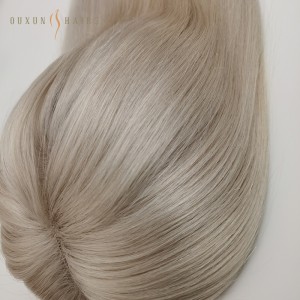 OXTL16 Custom Clip In Hair Topper Real Human Hair 10″*10″ Base Platinum Blonde(#60) Full Lace With Poly Skin Around Natural Hairline Best Virgin Human Hair-Wholesale Human Hair Lace Fro...