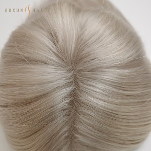 OXTL16 Custom Clip In Hair Topper Real Human Hair 10″*10″ Base Platinum Blonde(#60) Full Lace With Poly Skin Around Natural Hairline Best Virgin Human Hair-Wholesale Human Hair Lace Front Wigs Manufacture