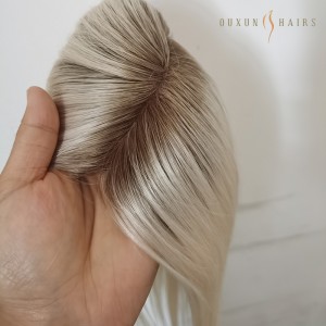 OXTM02 Monofilament Human Hair Topper 3X5INCH Dark Root With Platinum Blonde Hairpieces Hand tied Mono Hair System Super Fine For Hair Loss-Hairpiece Manufacturers