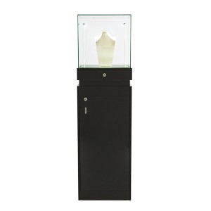 Black Pedestal Showcase with Ambient Lighting and Glossy Finish | OYE