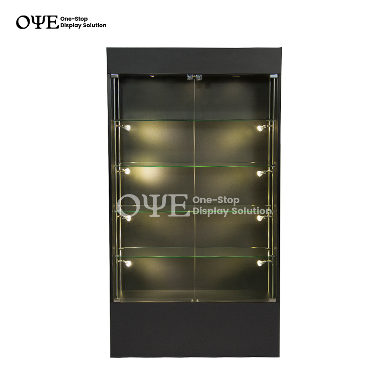 Glass cabinet display with two glass shelves and factory price