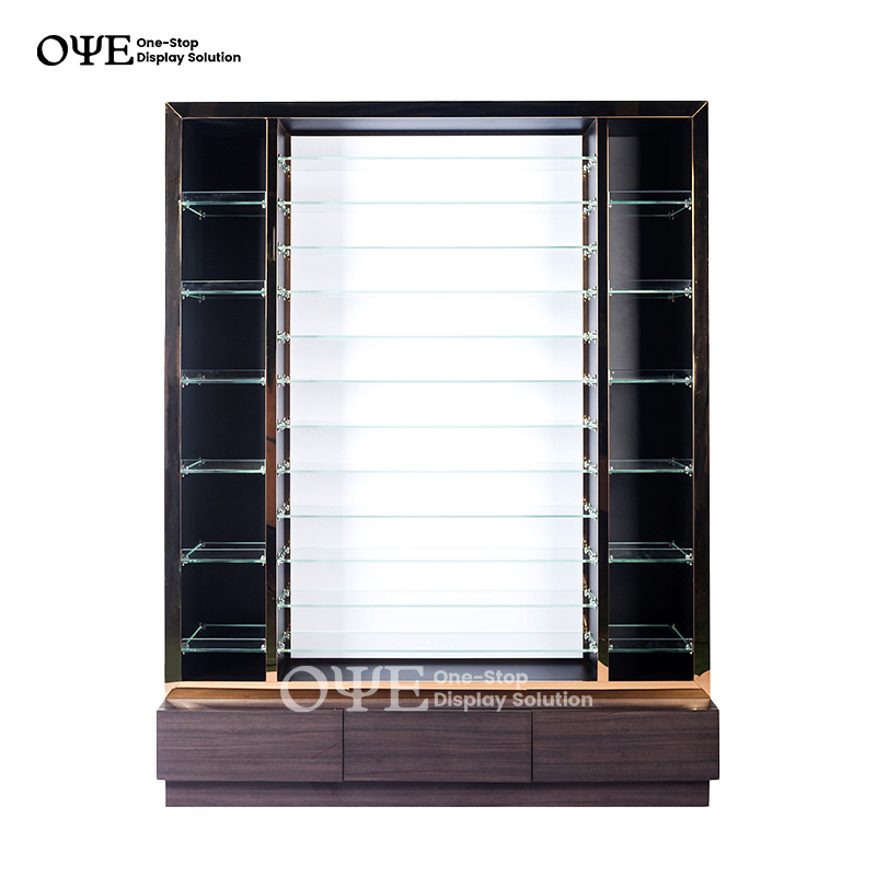 Glass display case for eyeglass with multiple adjustable shelves,2 led light