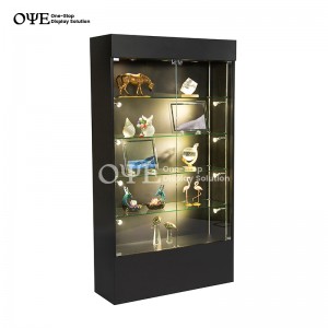 Glas Cabinet Display mat zwee Glas Regaler an Fabréck Präis |OYE