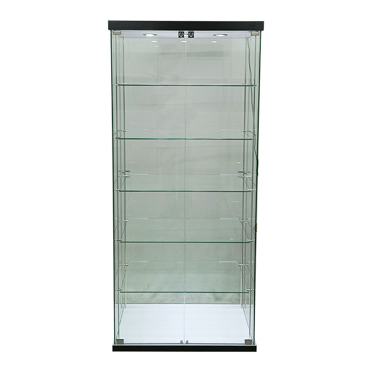 Glass display case for collectibles with 5 adjustable shelves,2 led light  |  OYE Featured Image