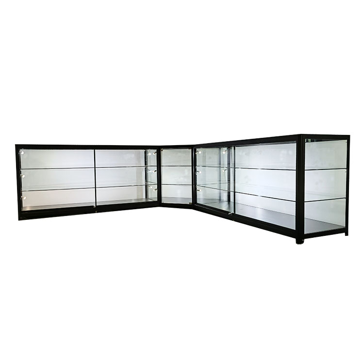 Glass shop counter display cabinet with three cabinets come together    OYE A