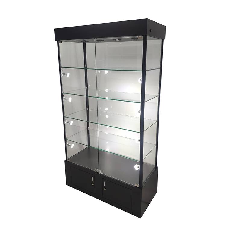Glass trophy display case with 4 adjustable shelves,led light    OYE (3)