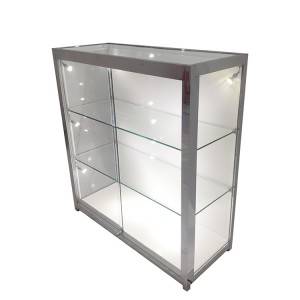 Retail display case sloten mei wyt laminaat paniel, gepolijst roestfrij stiel framed glêzen kabinet |OYE