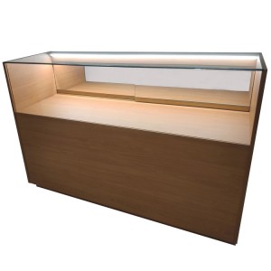 2021 Latest Design Shop Glass Display - Cheery veneer glass display counter with top section side LED strip | OYE – OYE
