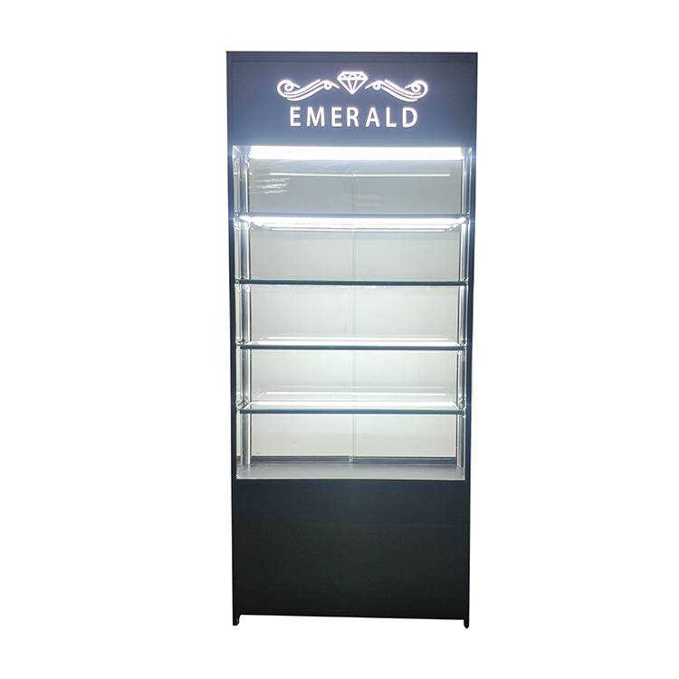 OEM/ODM China Custom Museum Display Cases - Jewelry display case lighting with Storage cupboard  1100mm High with 4 shelves,black  |  OYE – OYE