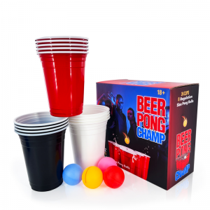 Beer pong game set with 24 pieces cups and 8 pieces balls for 16oz party cup