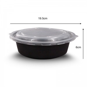 Contenitore per alimenti rotondo in plastica, base nera/coperchio trasparente