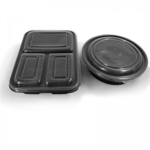Runder Lebensmittelbehälter aus Kunststoff – schwarzer Boden/klarer Deckel