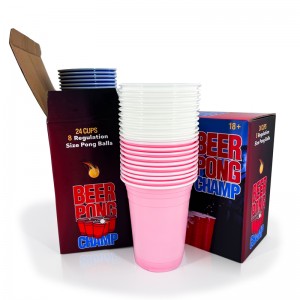 Beer Pong Kit 8 Ping Pong Bäll Set vu 24 Plastiksbecher 16oz Red Party Cups Faarf Box