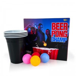 Kit Pong Beer 8 Bàlaichean Ping Pong Seata de 24 Cupan Plastaig Bogsa Dath Cupa Pàrtaidh Dearg 16oz