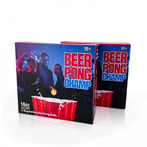 Beer Pong Kit 8 Mipira ya Ping Pong Seti ya Vikombe 24 vya Plastiki 16oz Red Party Cups Sanduku la Rangi